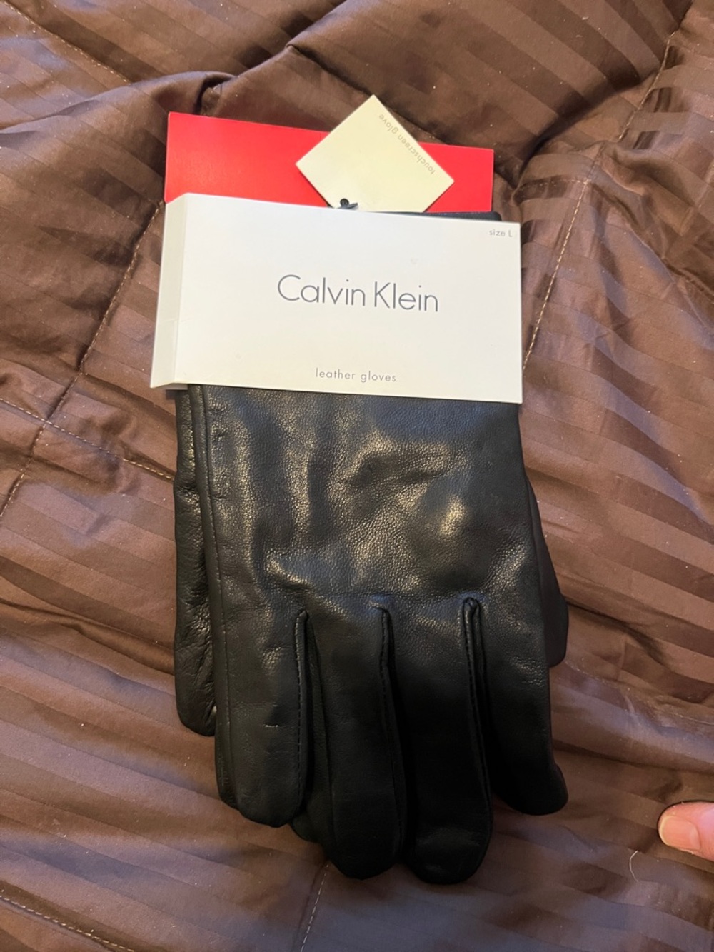 New with Tags MENS CALVIN KLEIN TOUCHSCREEN BLACK LEATHER GLOVES Size L